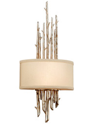 Adirondack Sconce with Linen Shade in Silver Leaf